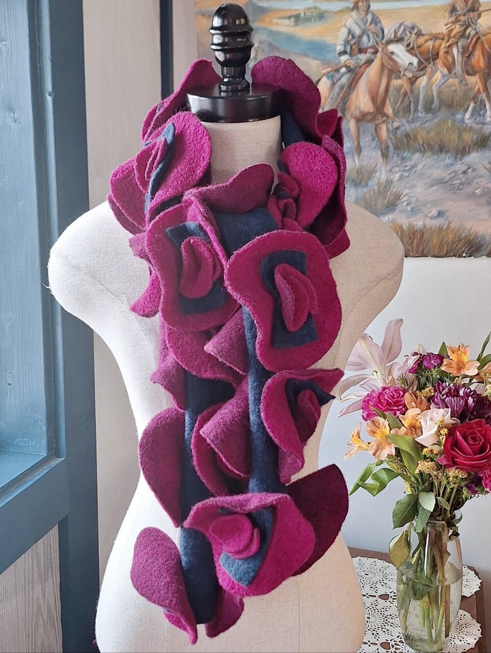 Platania Italian Felted Wool Rosette Scarf
